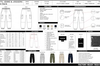 create pants, jeans and joggers tech pack for accurate apparel manufacturing