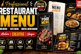 design restaurant menu, food menu, cafe menu and digital menu board
