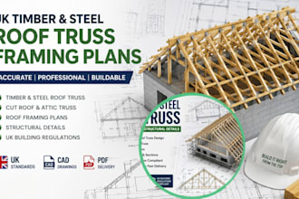 design UK timber and steel roof attic truss, cut roof framing structural details