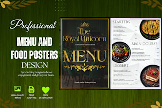 design modern and professional menus and posts for restaurants and café