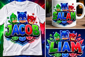 turn your name, shirt into an amazing custom pj masks logo