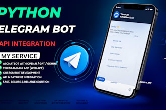 create custom python telegram bot, telegram mini app, api integration