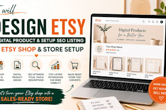design etsy digital product setup etsy store etsy listing seo shop promotion