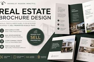 design minimalist german real estate bifold or trifold brochure,flyer and poster