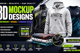 create realistic 3d sportswear, hoodie, and fashion textile mockups