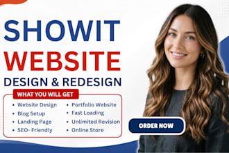 build design showit portfolio website, fix showit landing page and blog update