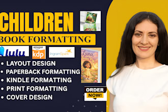 do book formatting, children book layout, KDP kindle ebook paperback print
