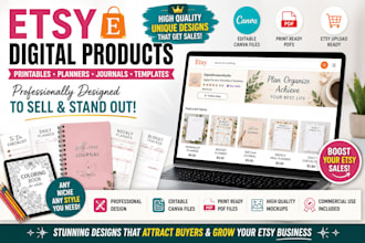 design etsy digital products for printables planners journals and templates