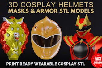 create 3d cosplay wearable helmet, mask multicolor stl files for 3d printing