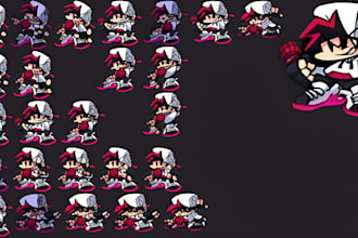 do fnf mod video game spritesheet sprites animation for game, fnf pixel art