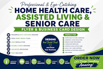 design home health care assisted living, senior care flyer and business card
