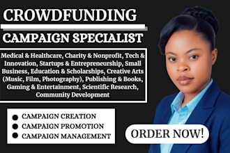 create and promote kickstarter, indiegogo and gofundme crowdfunding campaign