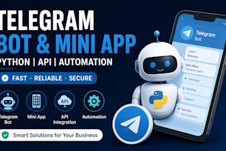 develop telegram bot, telegram API and mini app for fast business automation