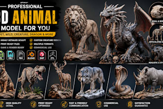 sculpt 3d animal model, pet animal, wild creature, dragon for 3d printing