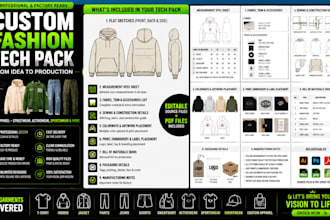 design custom fashion tech pack design t shirthoodie jacket pants jeans