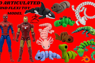 design 3d flexi model, articulated toy, flexi animal, bjd doll, fidget toy stl