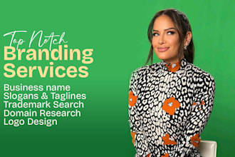 create 10 unique, catchy brand names, business names and slogans, domain check