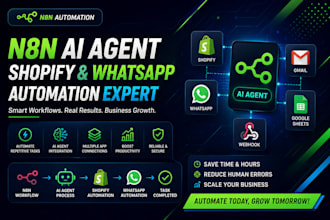 build n8n ai agent, n8n shopify automation, n8n whatsapp automation, n8n