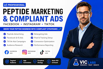 create compliant peptide marketing, facebook ads, ig ads and tiktok ads, fb ads