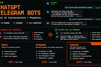 create a telegram bot with chatgpt ai integration and automated payments