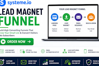 build systeme io sales page, lead magnet funnel, landing page, email automation