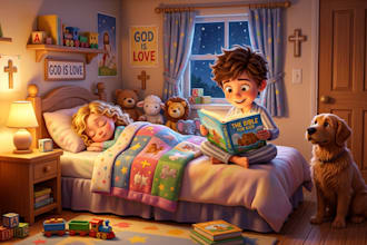 illustrate children  picture storybooks christian, bible story and comic style