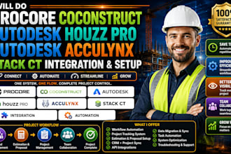 setup and integrate monday com jobber procore clockshark motive revwot houzz pro