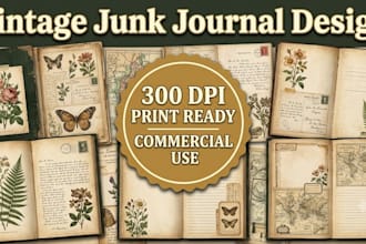 design vintage junk journal pages, printable journal covers