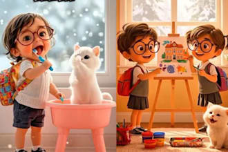 3d pixar ai animation, 3d cocomelon style, nursery rhymes, kids learning videos