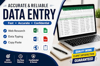 do accurate data entry, excel, web research
