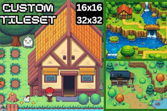 do custom pixel art tilaset for rpgs, topdown, 2d game asset, character design
