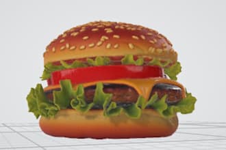 make semi realistic 3d models of food, game related objects