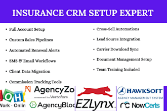 set up your insurance crm on agencyzoom, ezlynx, hawksoft, nowcerts, agencybloc