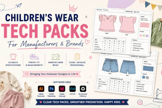 create children wear tech packs for manufacturers and brands