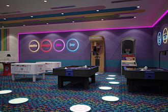 refresh 3d game room render, billiard space, basement snookers layout,sport zone