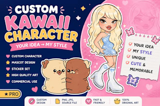 reate custom kawaii character, mascot, sticker set