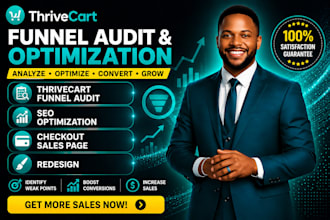 do thrivecart funnel audit, SEO optimization, checkout sales page, redesign page