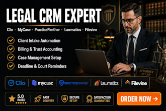 setup your clio mycase practicepanther lawmatics filevine law firm or legal CRM