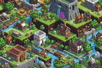 create pixel art game assets, characters, backgrounds and animated sprite sheets