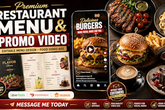 design a creative restaurant food menu and professional social media promo vide