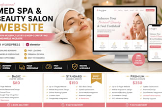 design medspa beauty salon, massage and skincare wordpress website shopify store