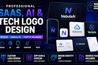 design saas startup, tech business, ai favicon, app icon logo and branding kit