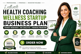 write health coaching, wellness startup business plan market research analytic