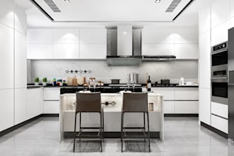 do modern kitchen interior design cabinet layout 3d render