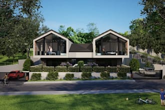 remodel 3d tiny houses, duplex exterior visualization, contemporary home render