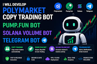 do polymarket copy trading bot, pump fun bot, solana volume bot, telegram bot