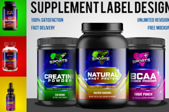 design supplement label, product label, bottle label and packaging design