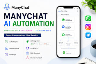 do manychat automation, ai chatbot for whatsapp API, instagram, telegram, slack
