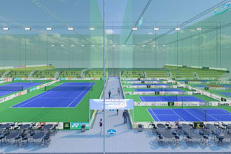 refurnish 3d fitness studio, cgi bar rendering, tennis, pickleball and badminton