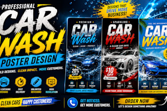 design car wash flyer, detailing menu, price list and automotive flayer